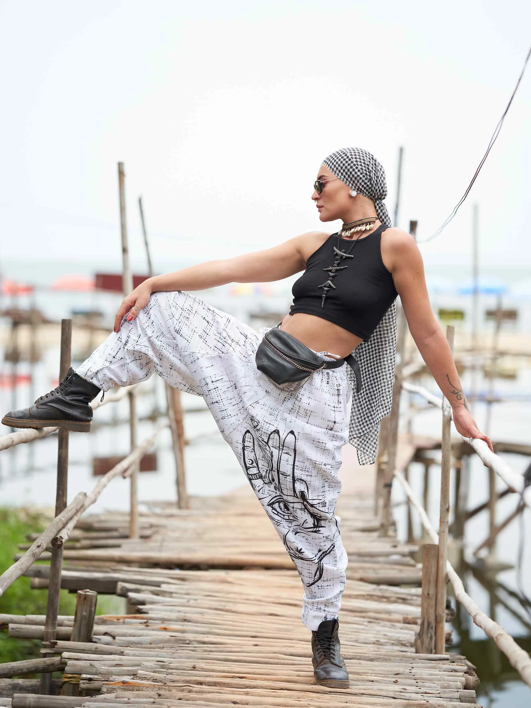 Women's Hand of Fatima Print Vintage Hippy Harem Pants For Travel Yoga Dance