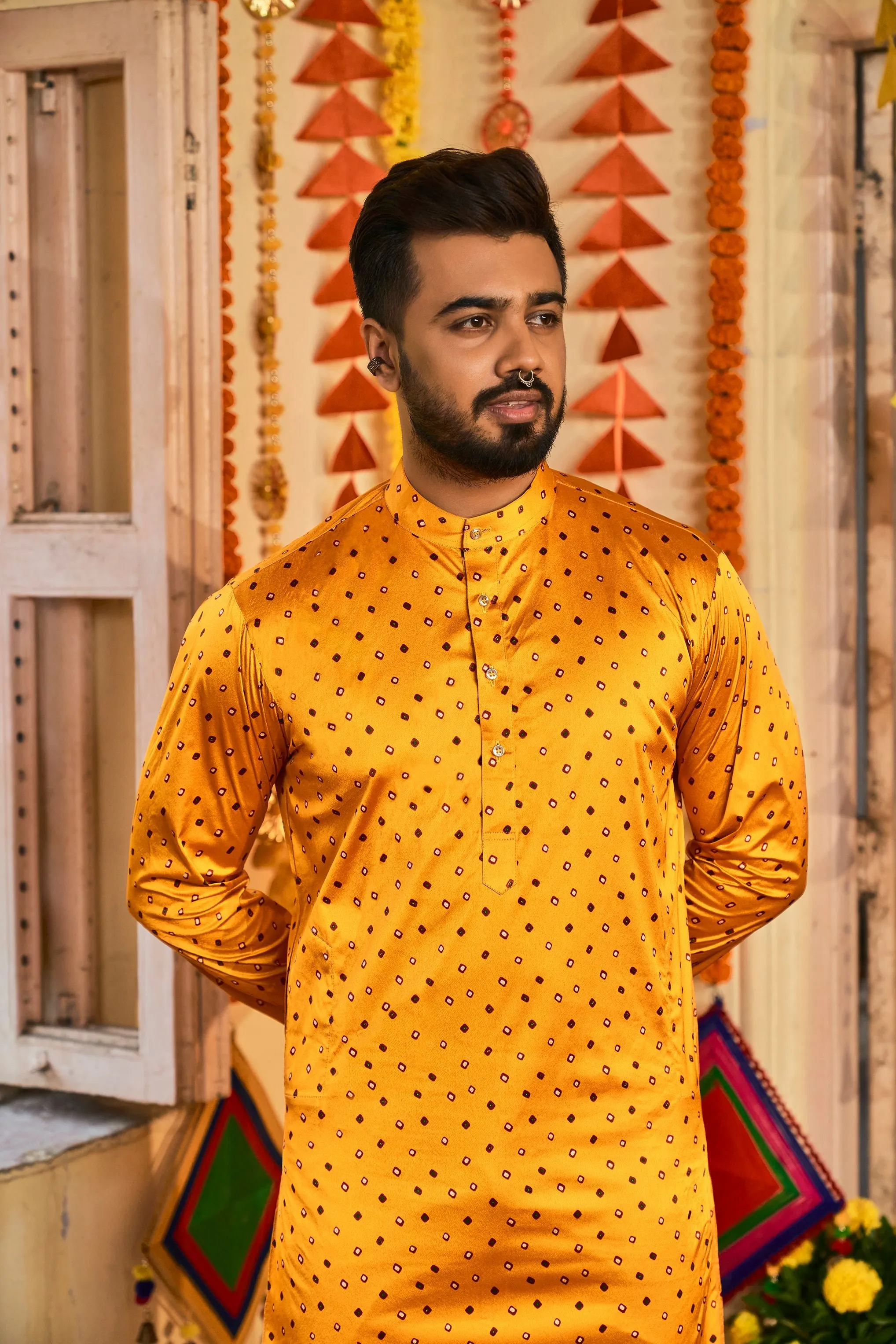 Yellow Colour Gajji Silk Heavy Thread Work Kurta Payjama