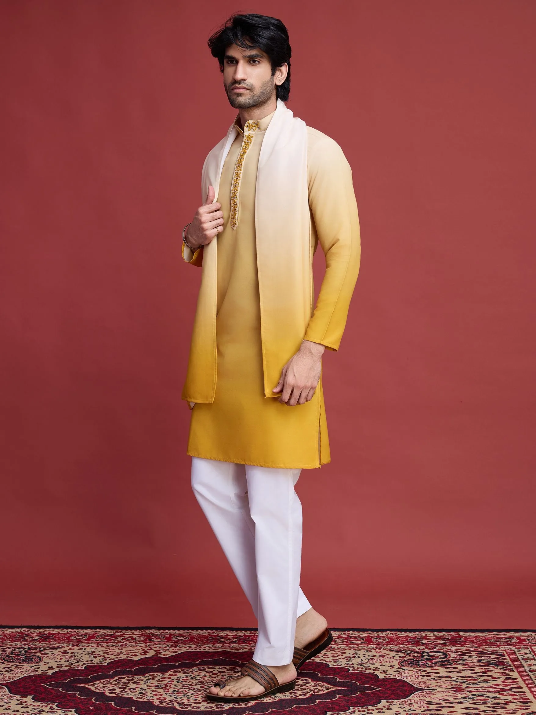 Yellow Colour Reyon Silk With Mirror Work Kurta Payjama With Duppata