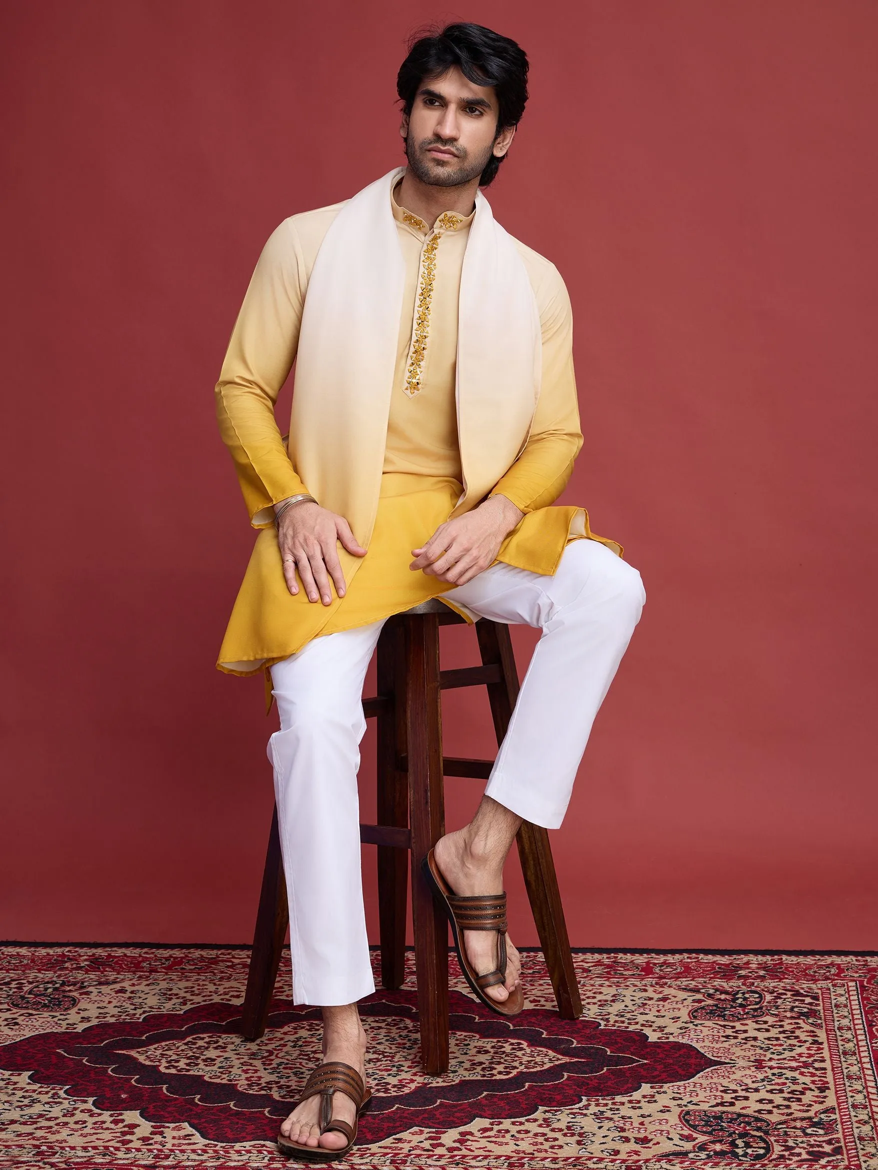 Yellow Colour Reyon Silk With Mirror Work Kurta Payjama With Duppata