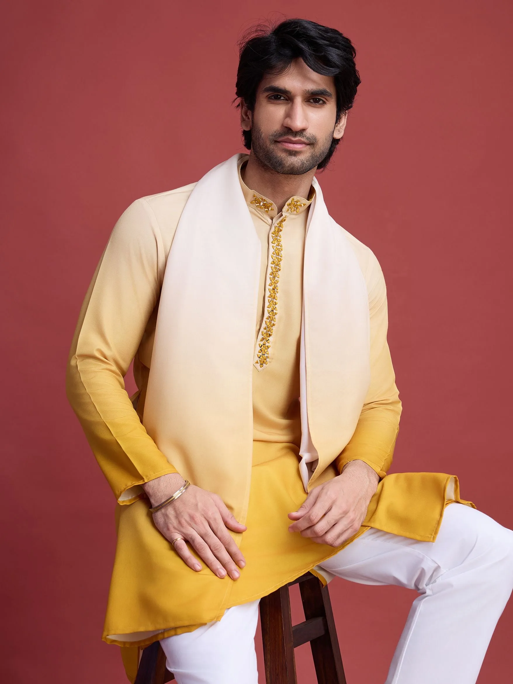 Yellow Colour Reyon Silk With Mirror Work Kurta Payjama With Duppata