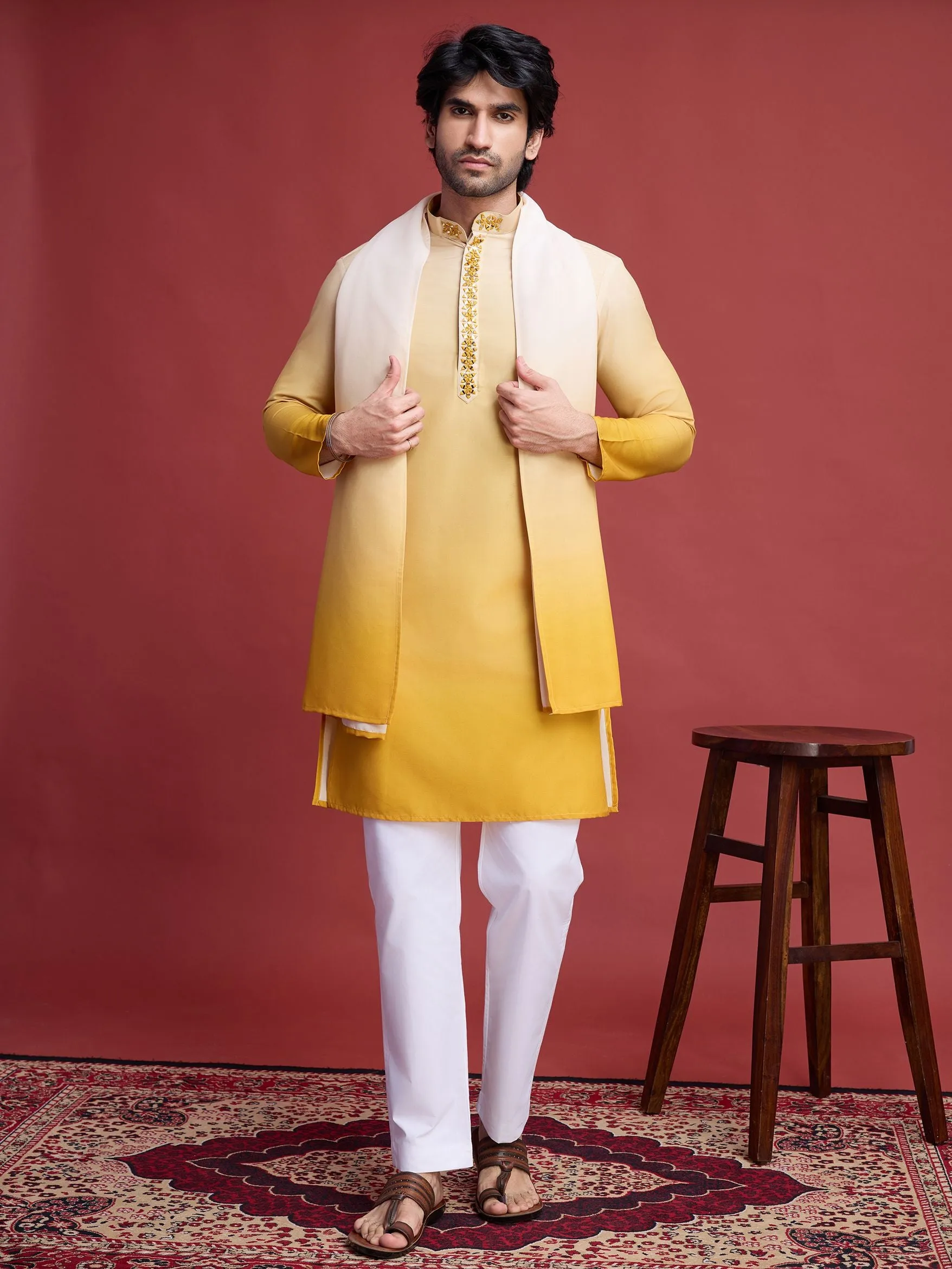 Yellow Colour Reyon Silk With Mirror Work Kurta Payjama With Duppata